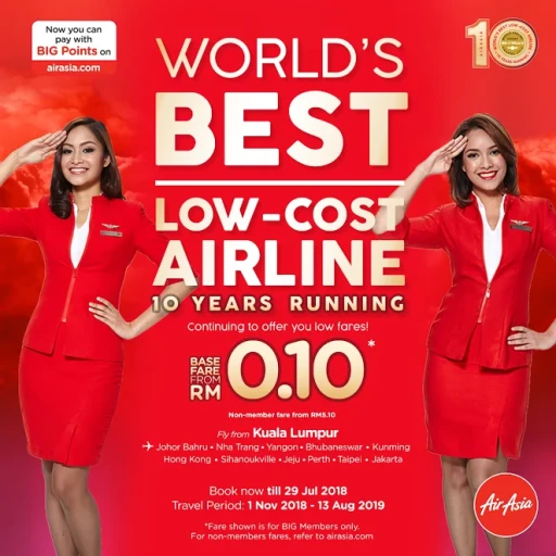 image for article Fly with AirAsia with Fares from as Low as RM0.10!